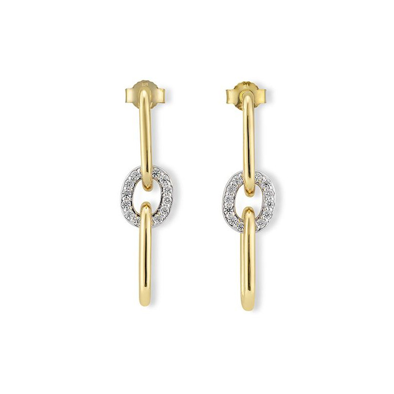 Cercei Pusete din aur alb și galben cu pietre Diamant