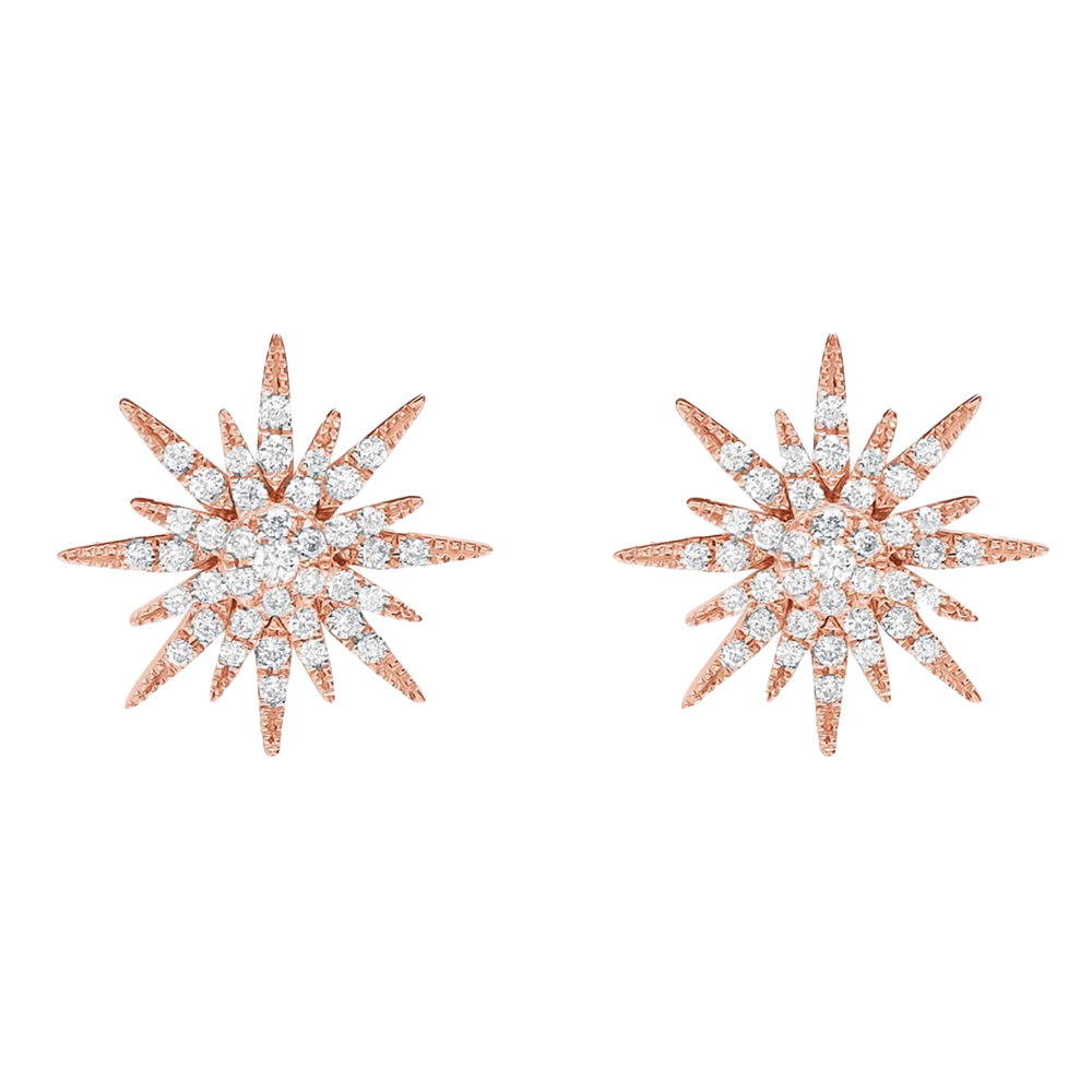 Cercei Pusete din aur roz cu pietre Diamant
