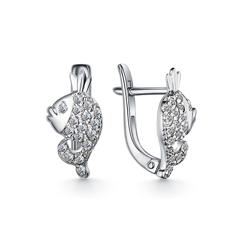 Cercei p-u copii din aur alb cu pietre Cubic Zirconia Incolor