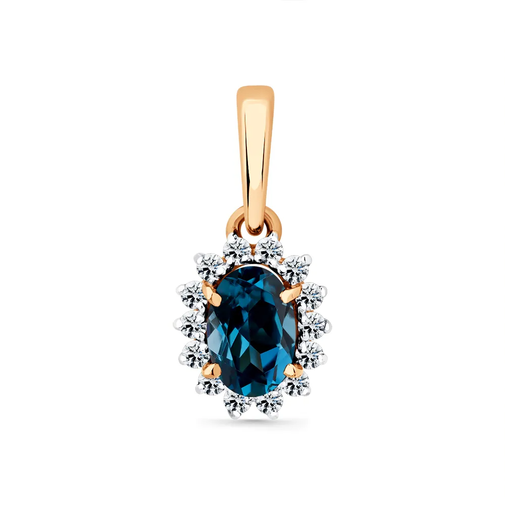 Pandantiv din aur roșu cu Cubic Zirconia Incolor, Topaz London