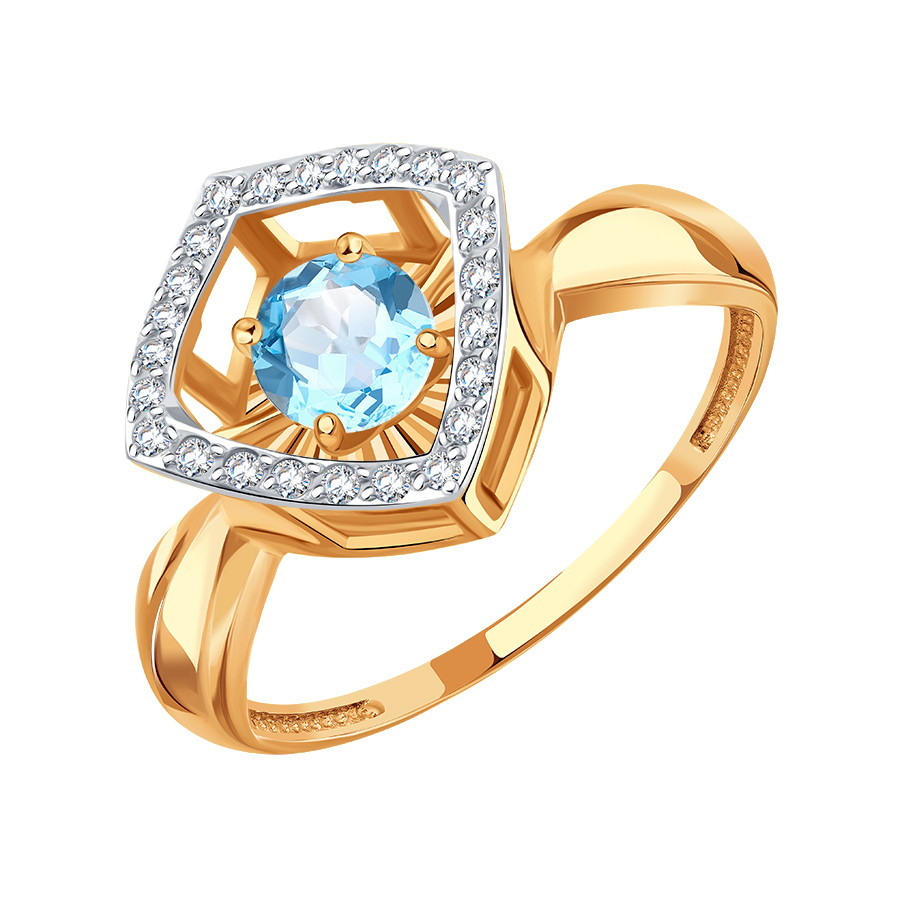 Inel din aur roșu cu pietre Cubic Zirconia Incolor, Cuarț fumuriu