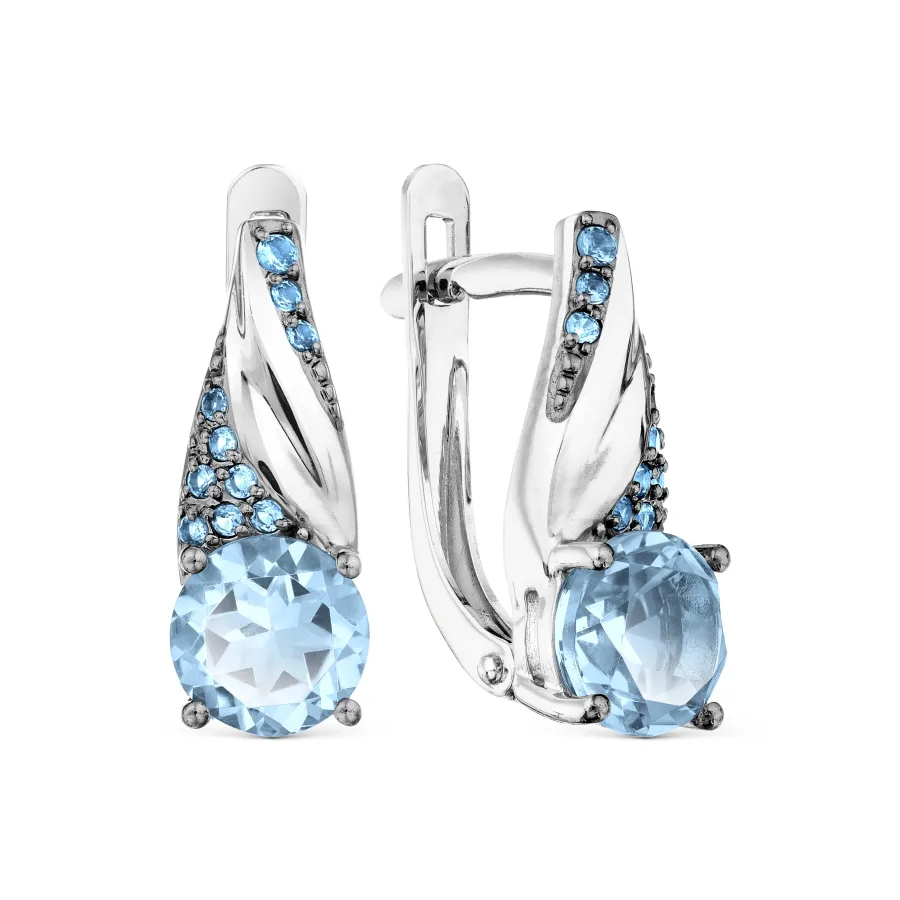 Cercei din aur alb cu Cubic Zirconia Albastru, Topaz