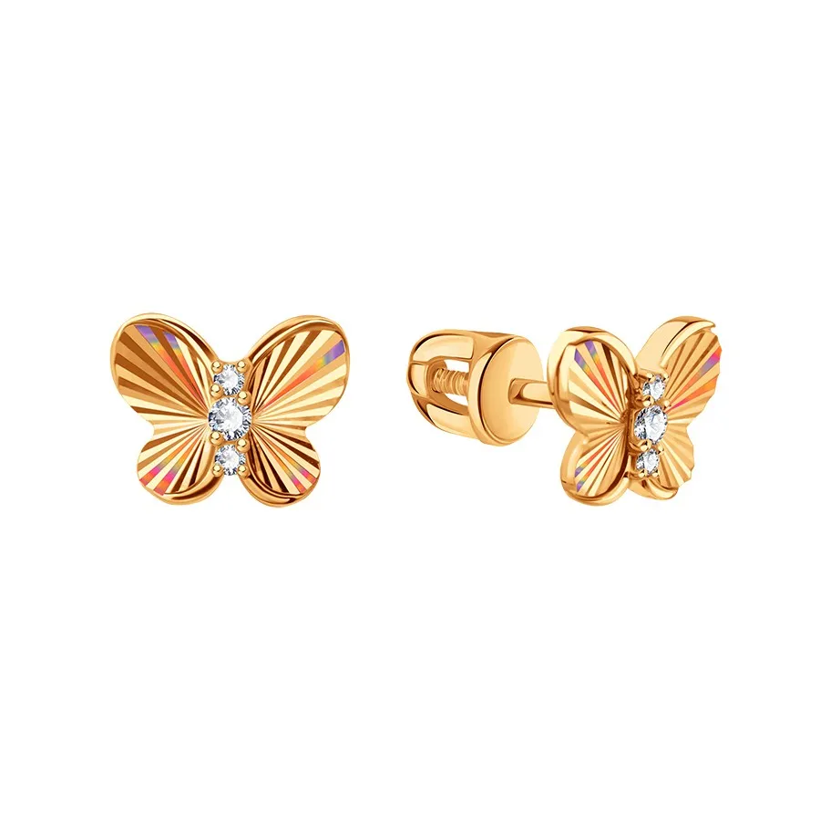 Cercei Pusete din aur roșu cu Cubic Zirconia Incolor