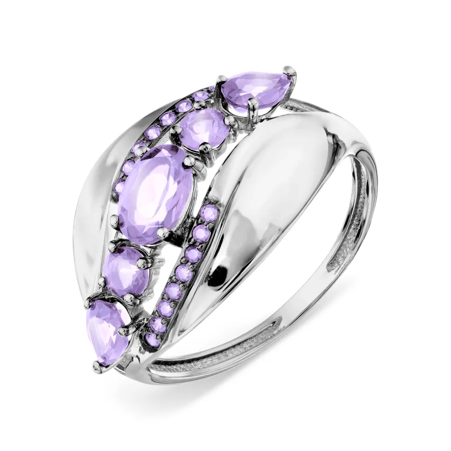 Inel din aur alb cu Cubic Zirconia Liliachiu, Ametist