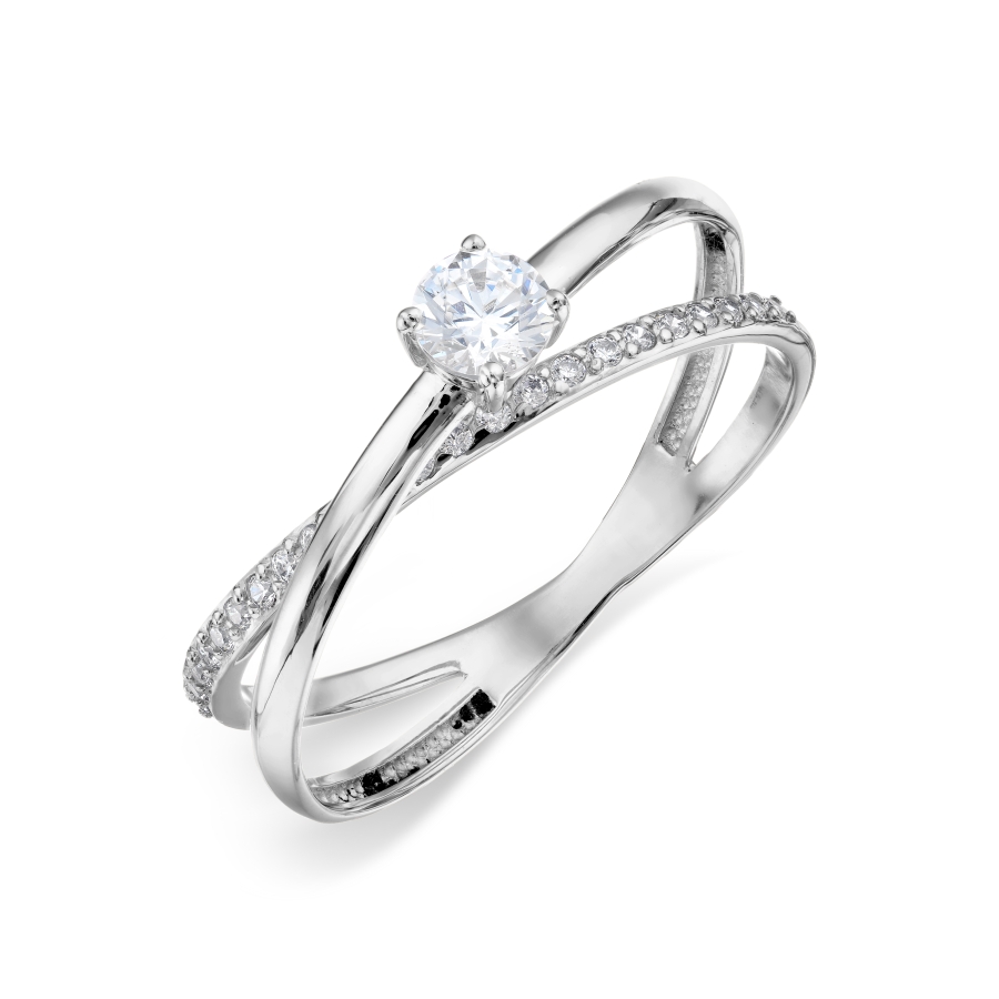 Inel din aur alb cu pietre Cubic Zirconia Incolor