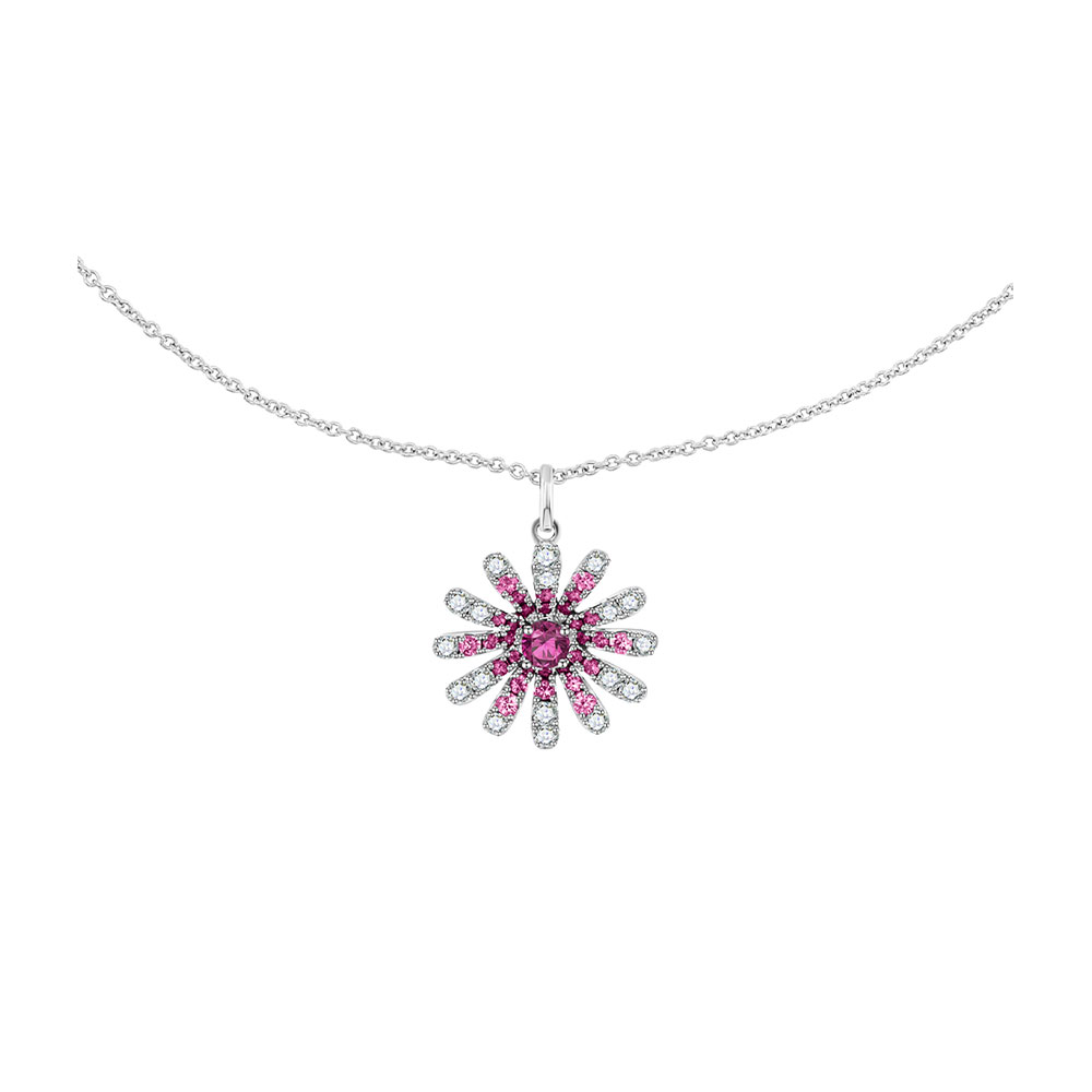 Colier din aur alb cu pietre Diamant, Rubin și Safir roz