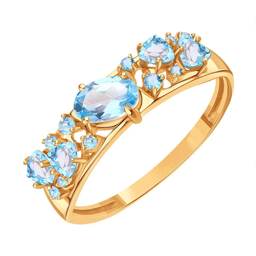 Inel din aur roșu cu Cubic Zirconia Albastru, Topaz și Topaz Swiss