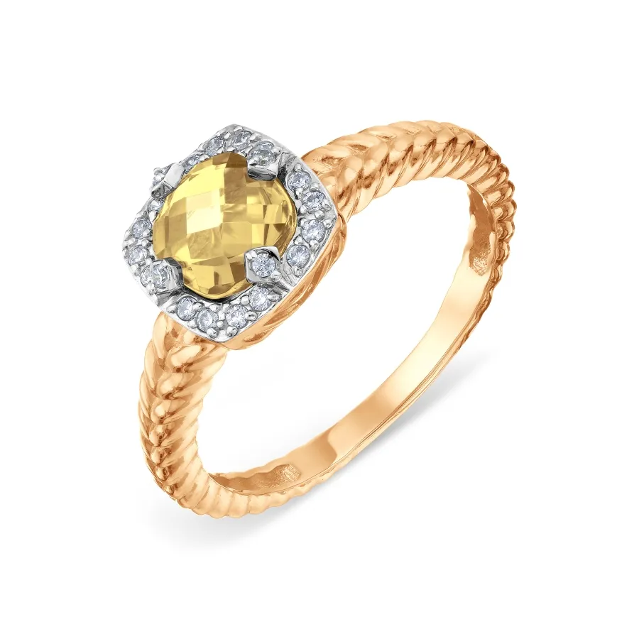 Inel din aur roșu cu Cubic Zirconia Incolor, Citrin