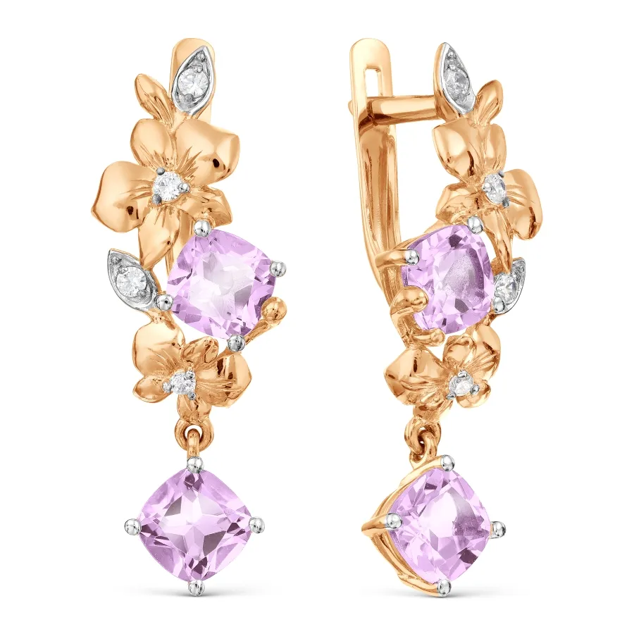 Cercei Suspendați din aur roșu cu Cubic Zirconia Incolor, Ametist