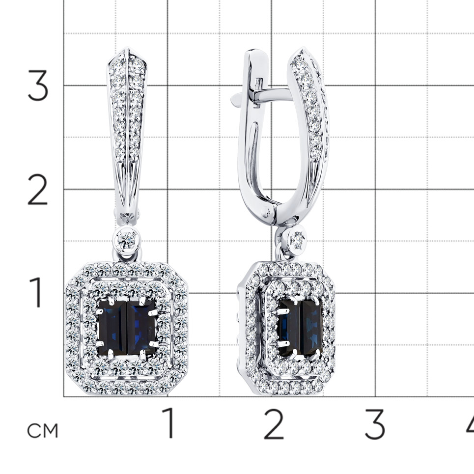 Серьги Длинные из белого золота с камнями Бриллиант, Сапфир