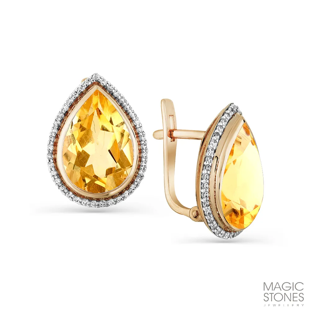 Cercei din aur roșu cu Cubic Zirconia Incolor, Citrin