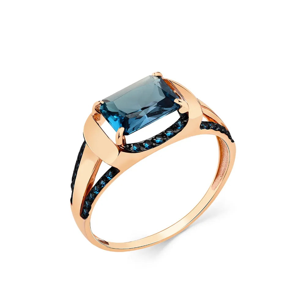 Inel din aur roșu cu Cubic Zirconia Albastru, Topaz London