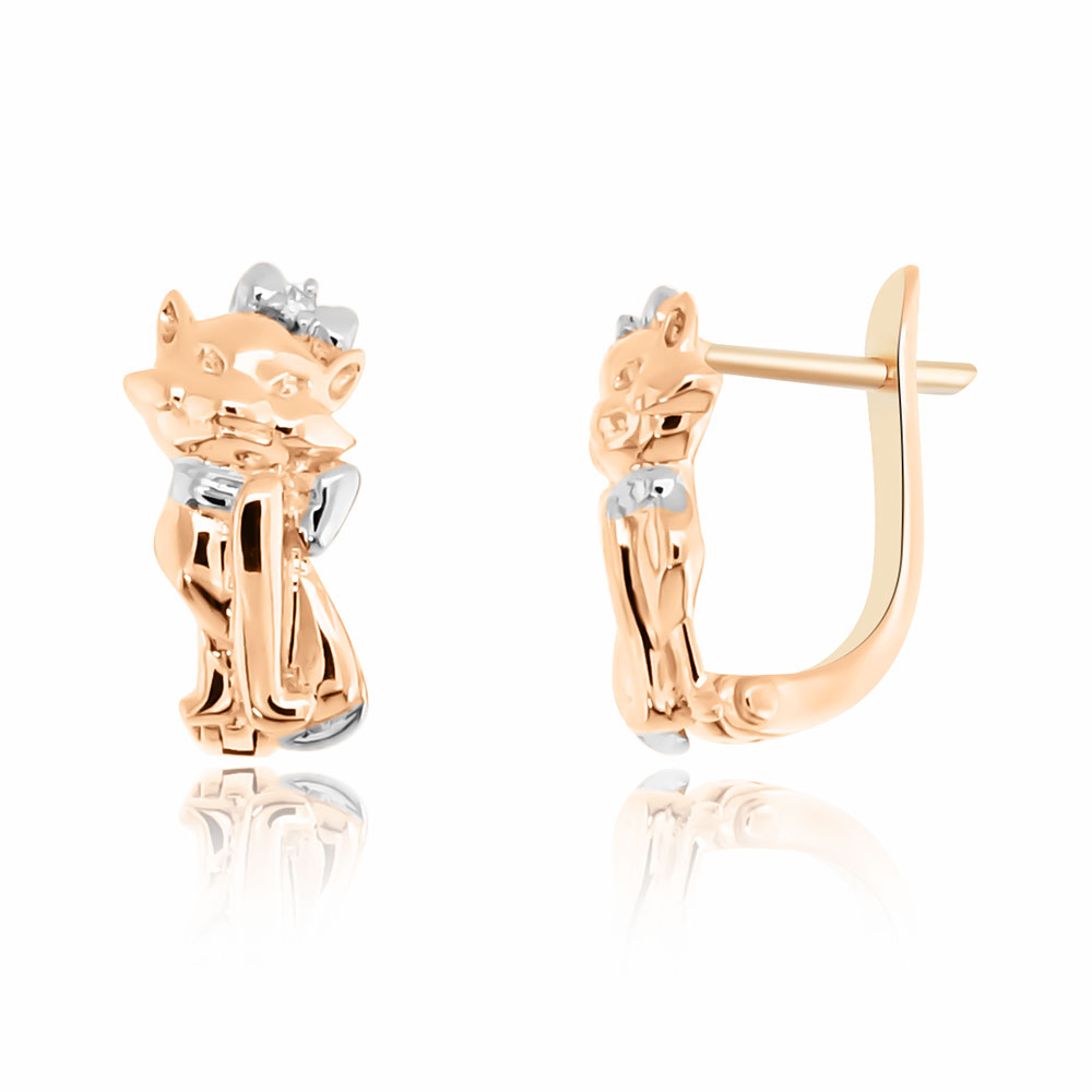 Серьги из красного золота с камнями Бриллиант