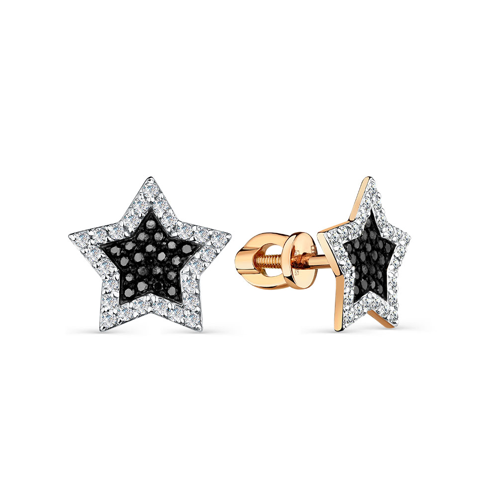Cercei Pusete din aur roșu cu pietre Diamant, Diamant negru