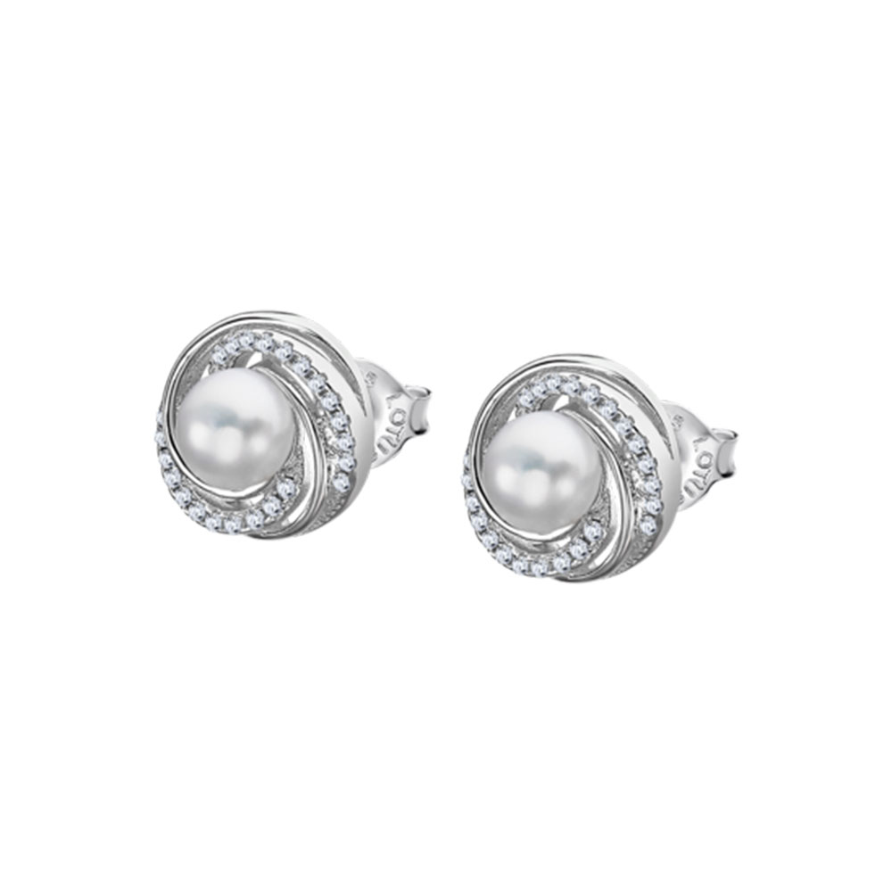 Cercei Pusete din argint  cu pietre Cubic Zirconia Incolor, Perla Albă