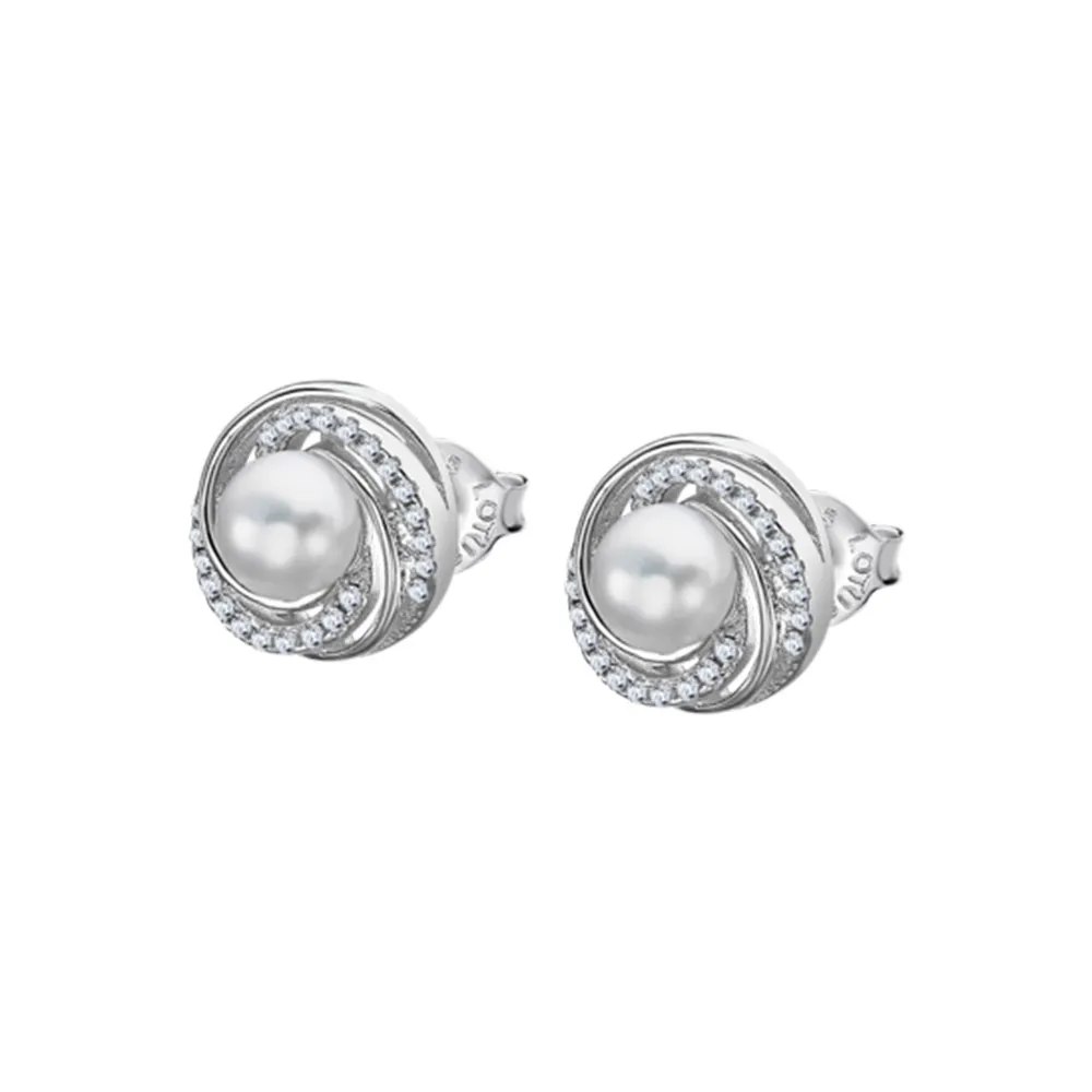 Cercei Pusete din argint cu Cubic Zirconia Incolor, Perla Albă