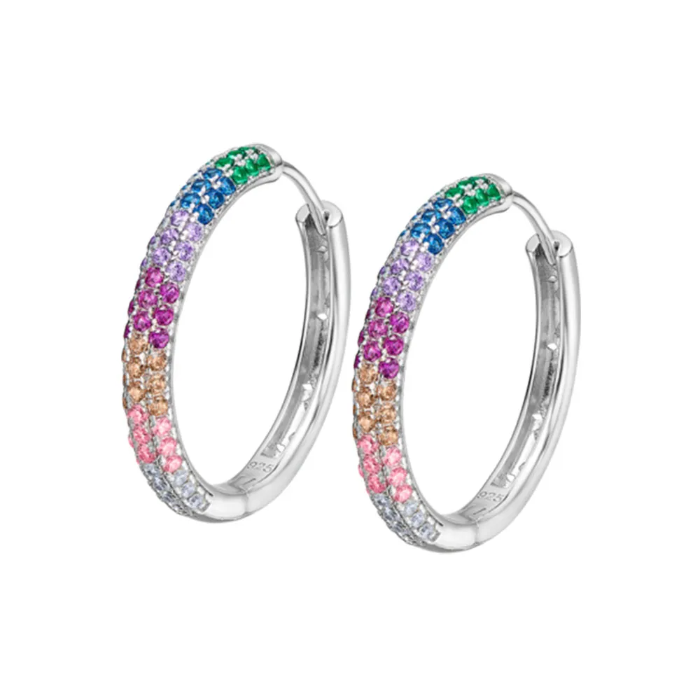 Cercei Creole din argint cu Cubic Zirconia Multicoloră