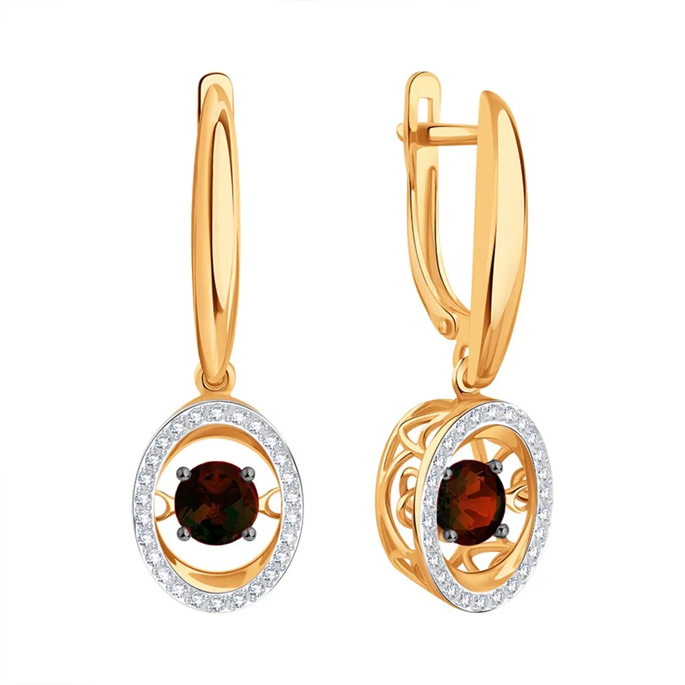 Cercei Suspendați din aur roșu cu Cubic Zirconia Incolor, Granat