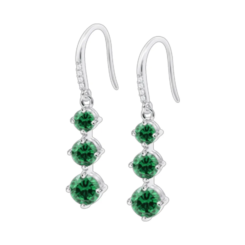 Cercei Suspendați din argint cu Cubic Zirconia Incolor, Cubic Zirconia Verde