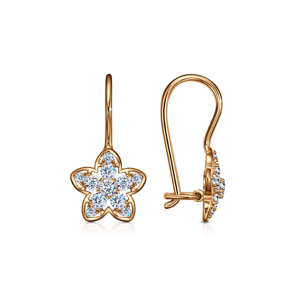 Cercei p-u copii din aur roșu cu pietre Cubic Zirconia Incolor