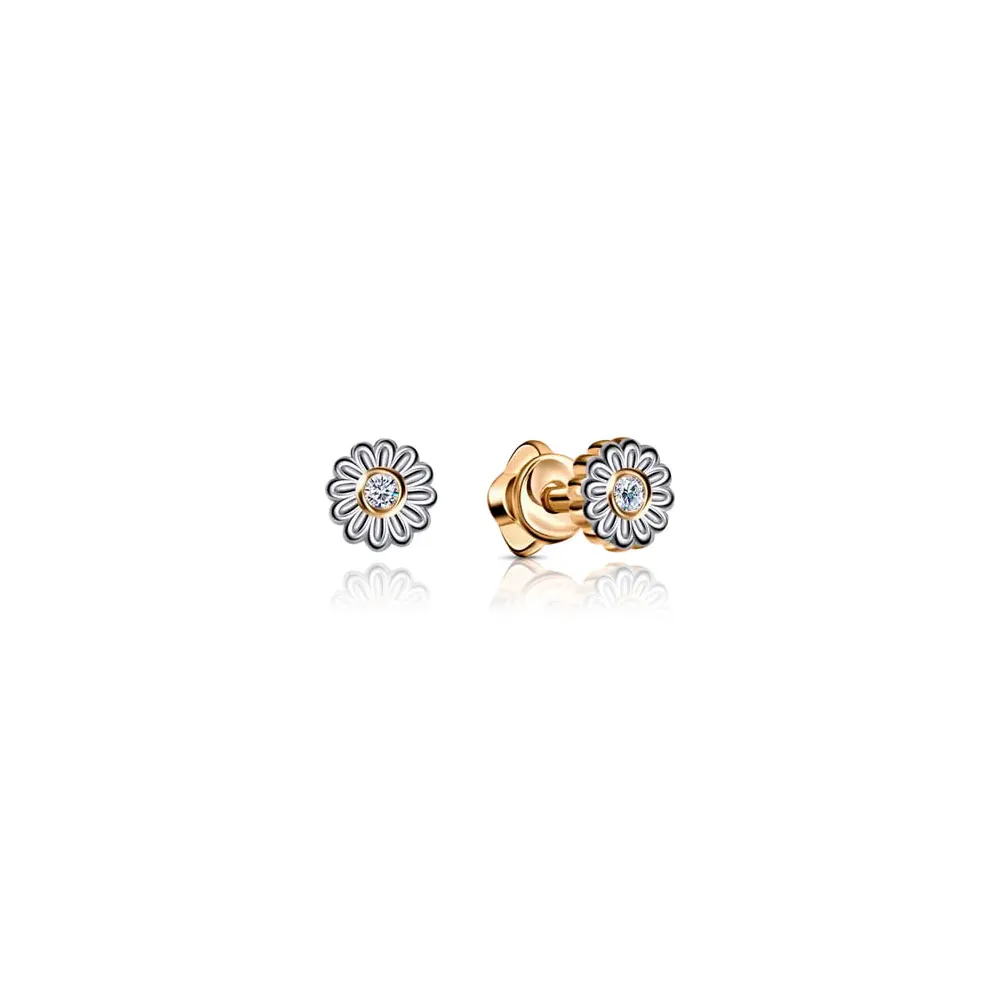 Cercei Pusete din aur roșu cu Cubic Zirconia Incolor