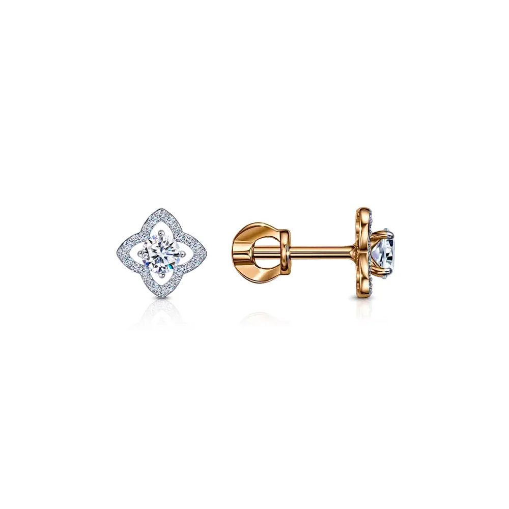 Cercei Pusete din aur roșu cu Cubic Zirconia Incolor