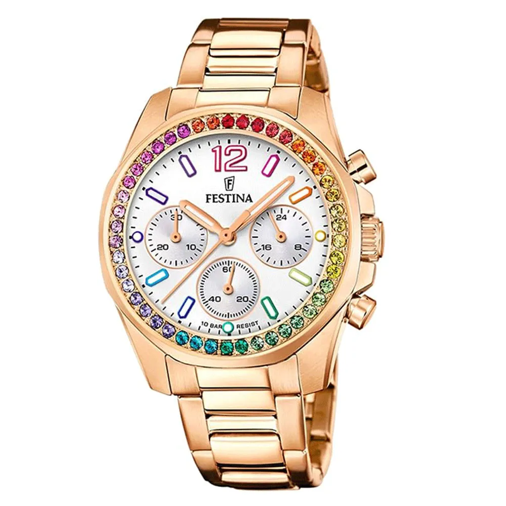 Часы FESTINA с камнями Swarovski разноцветные\n