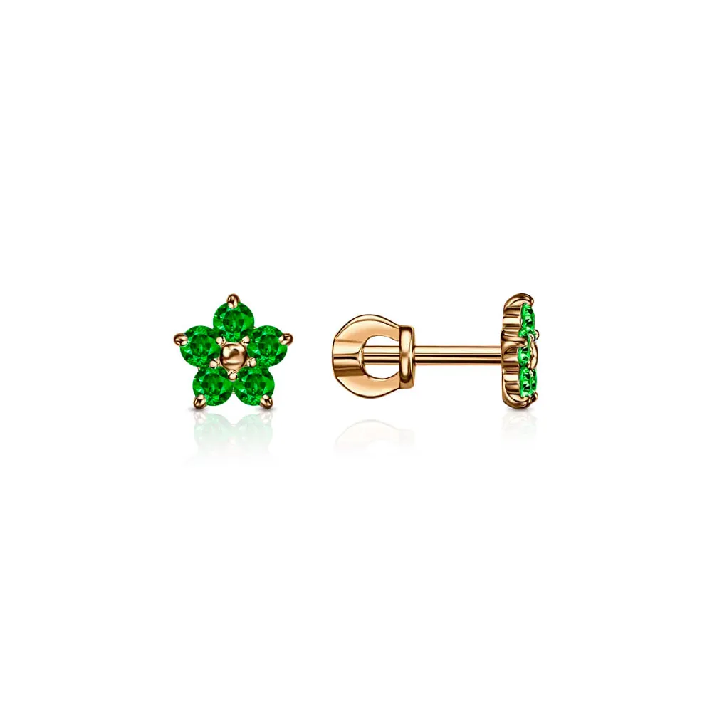 Cercei Pusete din aur roșu cu Cubic Zirconia Verde