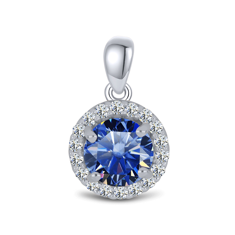 Pandantiv din aur alb cu pietre Moissanite, Moissanit albastru safir