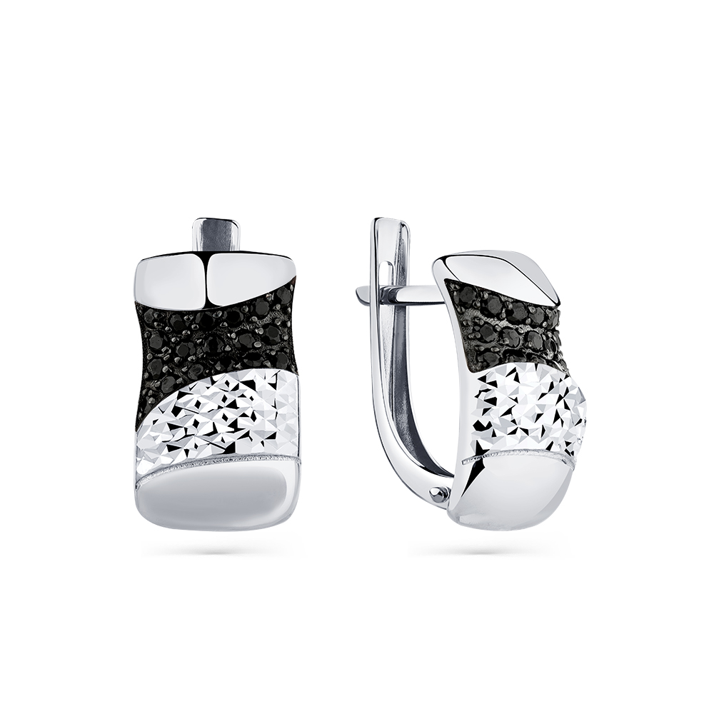 Cercei din aur alb cu pietre Cubic Zirconia Negru