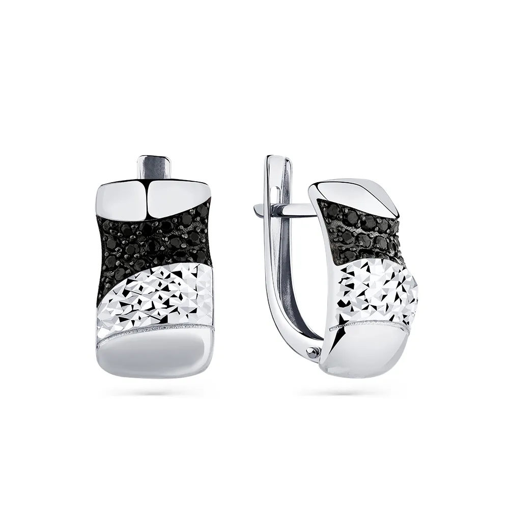 Cercei din aur alb cu Cubic Zirconia Negru
