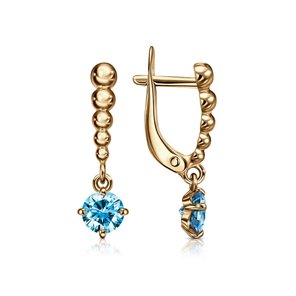 Cercei Suspendați din aur roșu cu pietre Cubic Zirconia Albastru