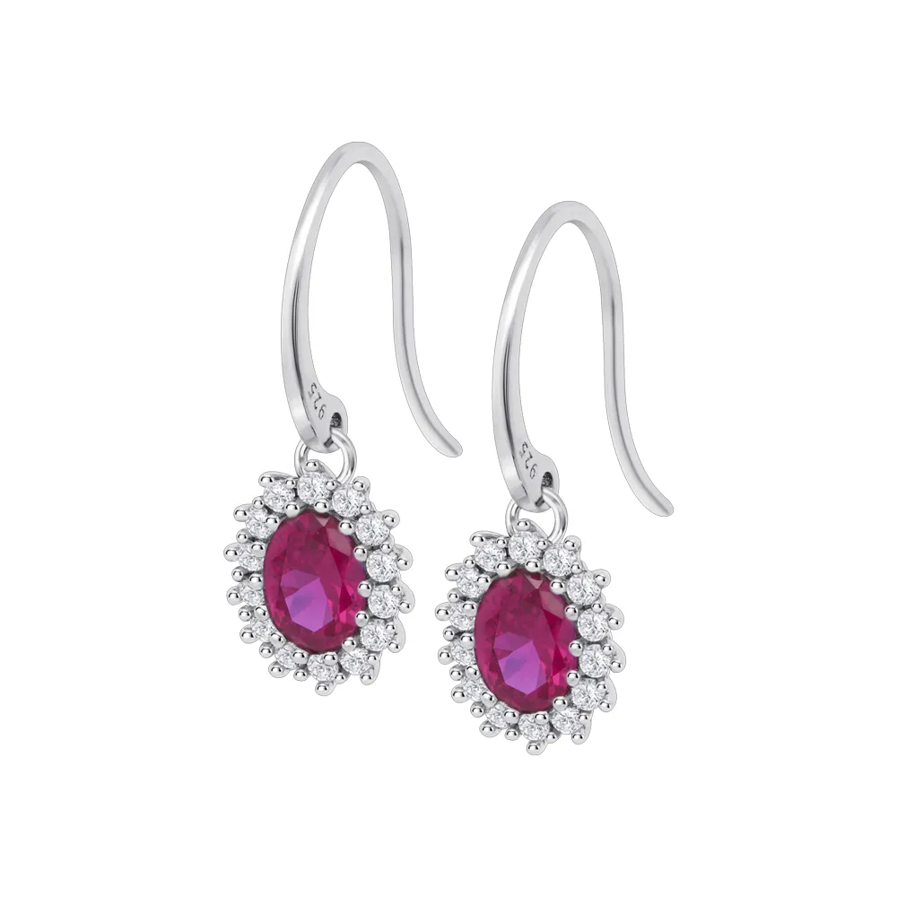Cercei din argint cu Cubic Zirconia Incolor, Cubic Zirconia Rosu
