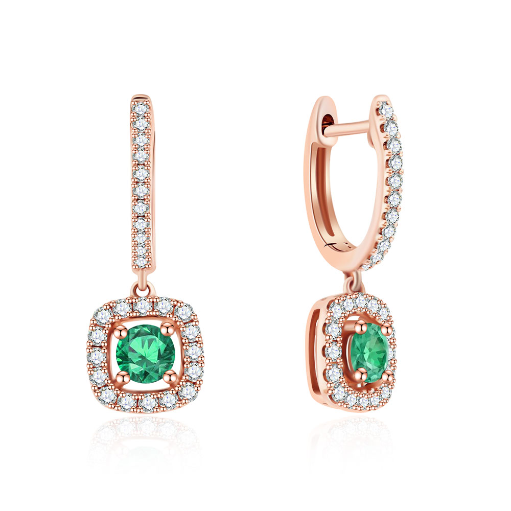 Cercei Creole din aur roșu cu pietre Diamant, Smarald