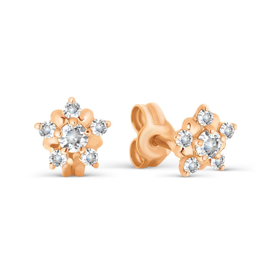 Cercei Pusete din aur roșu cu pietre Cubic Zirconia Incolor