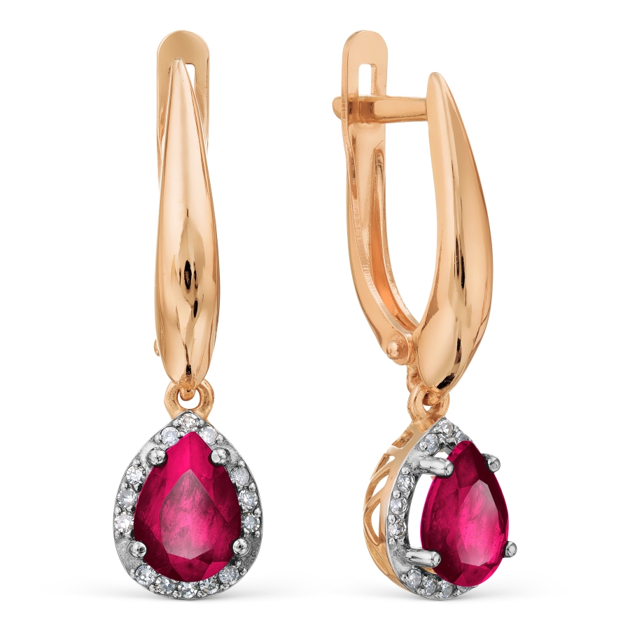 Серьги Длинные из красного золота с камнями Бриллиант, Рубин