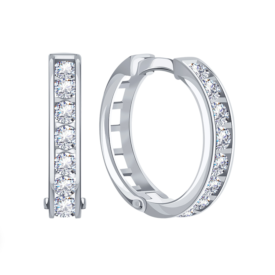 Серьги Конго из белого золота с камнями Фианит