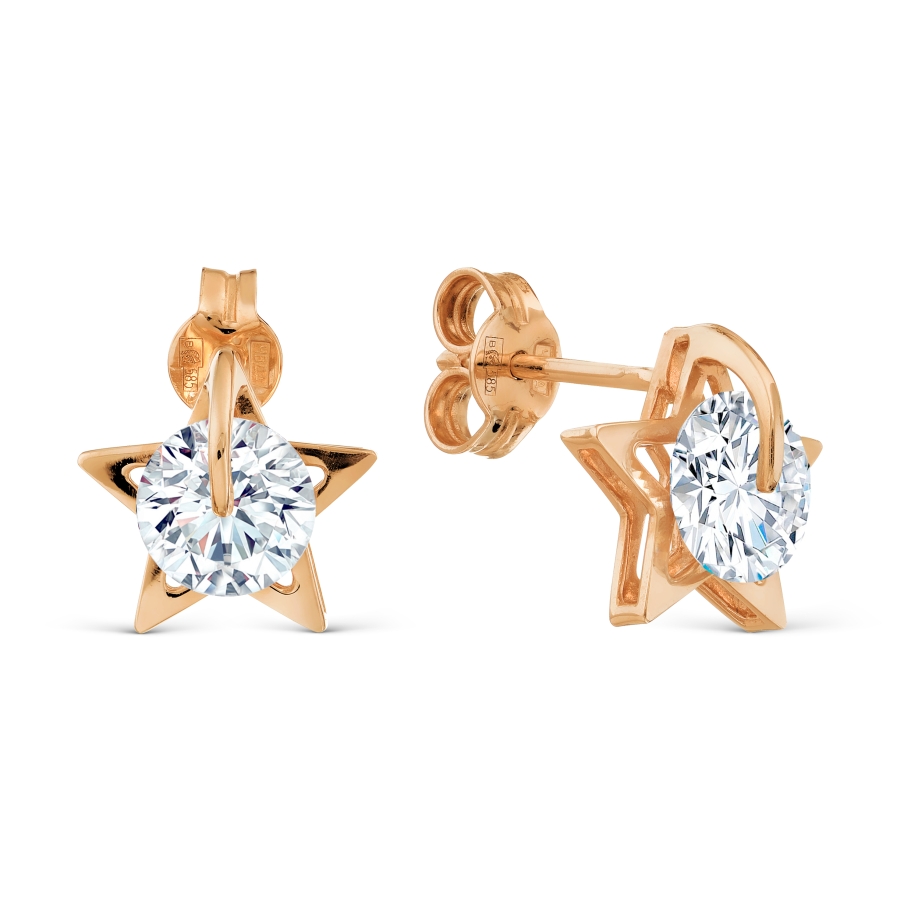 Cercei Pusete din aur roșu cu pietre Cubic Zirconia Incolor