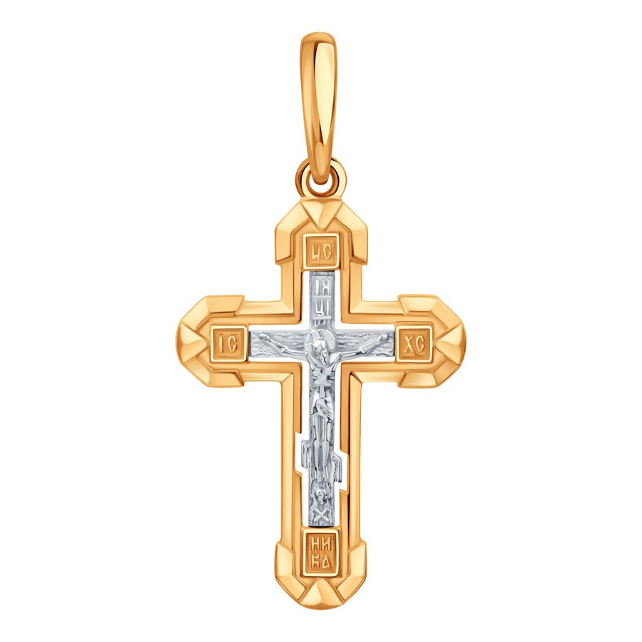Cruce din aur alb și roșu fără pietre
