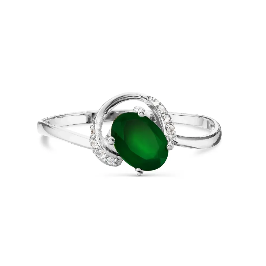 Inel din aur alb cu Cubic Zirconia Incolor, Onix verde