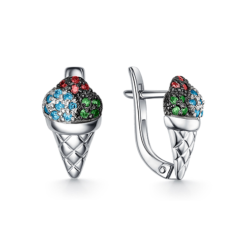 Cercei p-u copii din aur alb cu pietre Cubic Zirconia Albastru, Cubic Zirconia Verde și Cubic Zirconia Roșu
