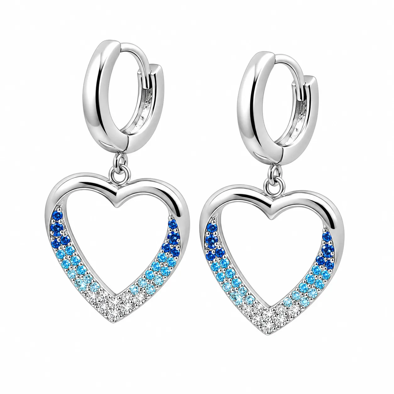 Cercei Creole din argint cu Cubic Zirconia Incolor, Cubic Zirconia Albastru și Cubic Zirconia Albastru Safir