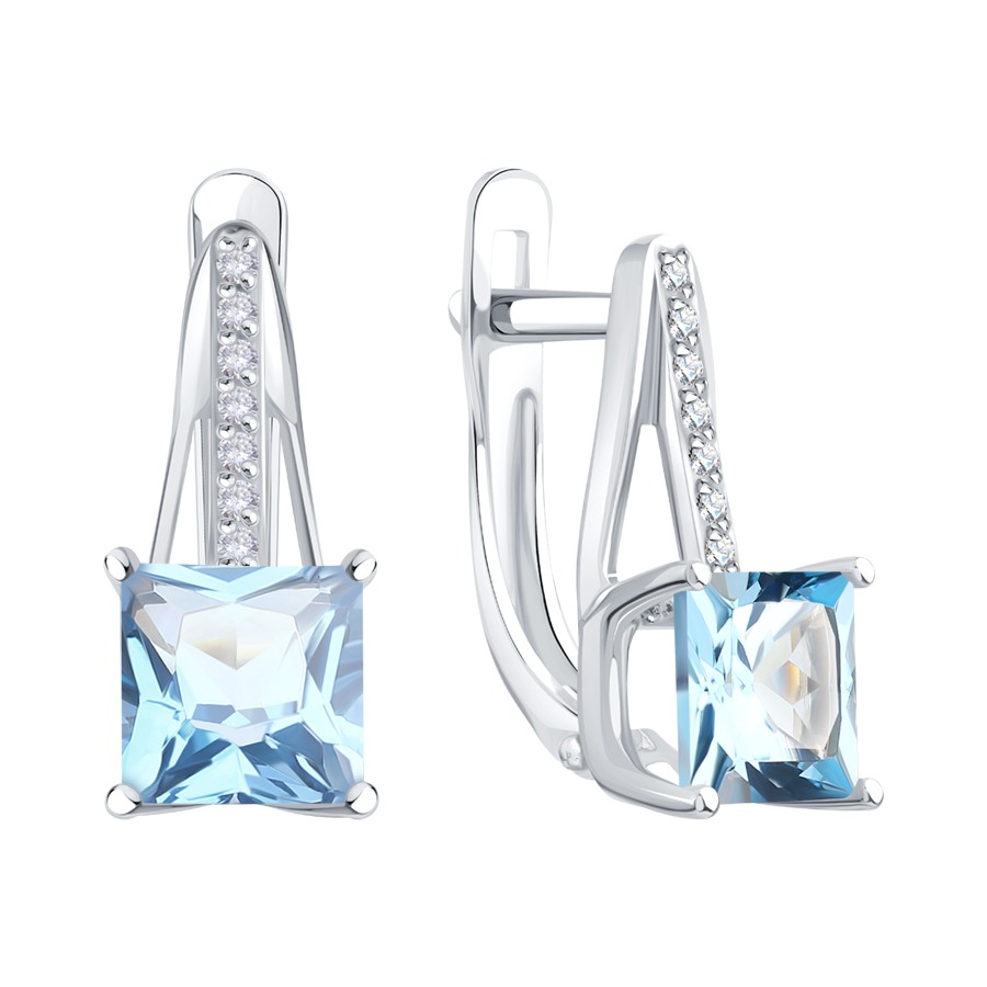 Серьги из белого золота с камнями Фианит, Топаз
