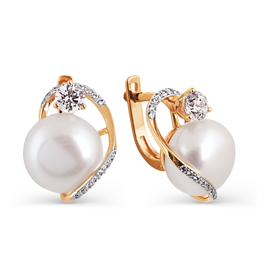 Cercei din aur roșu cu pietre Cubic zirconia, Perla
