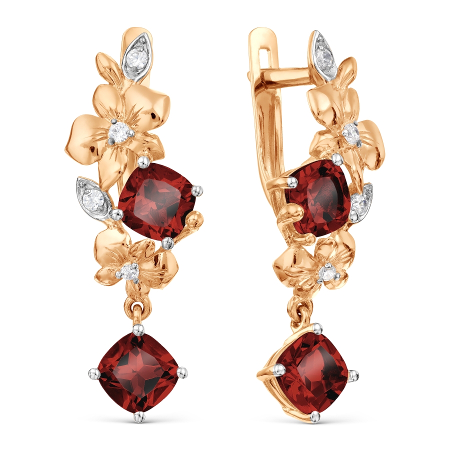 Cercei Suspendați din aur roșu cu pietre Cubic Zirconia Incolor, Granat