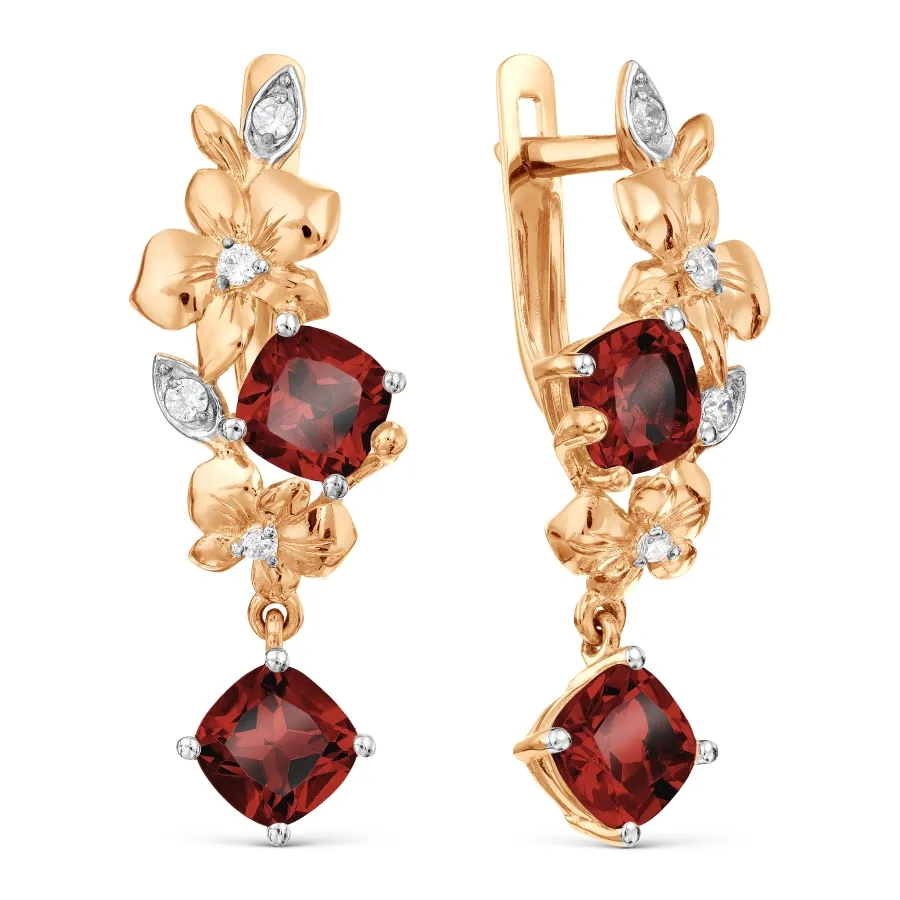 Cercei Suspendați din aur roșu cu Cubic Zirconia Incolor, Granat