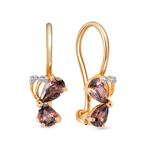 Cercei din aur roșu cu pietre Cubic zirconia, Fianit bordo