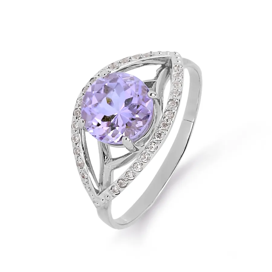 Inel din aur alb cu Cubic Zirconia Incolor, Ametist