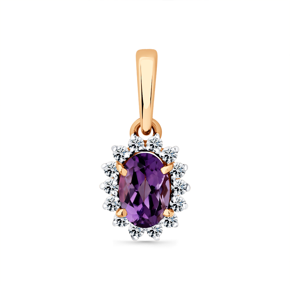 Pandantiv din aur roșu cu pietre Cubic Zirconia Incolor, Alexandrit (sint.)