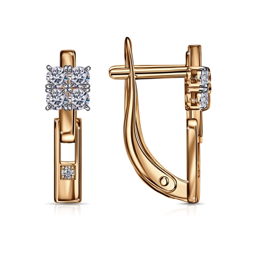 Cercei din aur roșu cu pietre Cubic Zirconia Incolor